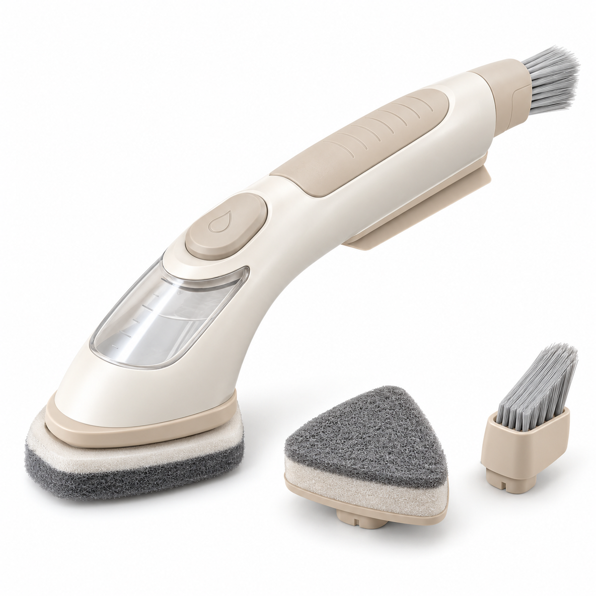 Soap-Dispensing Kitchen Scrubber with Triangular Scrub Pad & Detail Brush