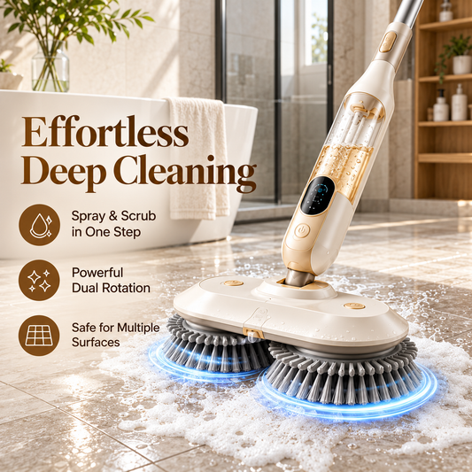 Cordless Electric Spin Mop with Spray System, Dual Rotating Heads & Adjustable Handle