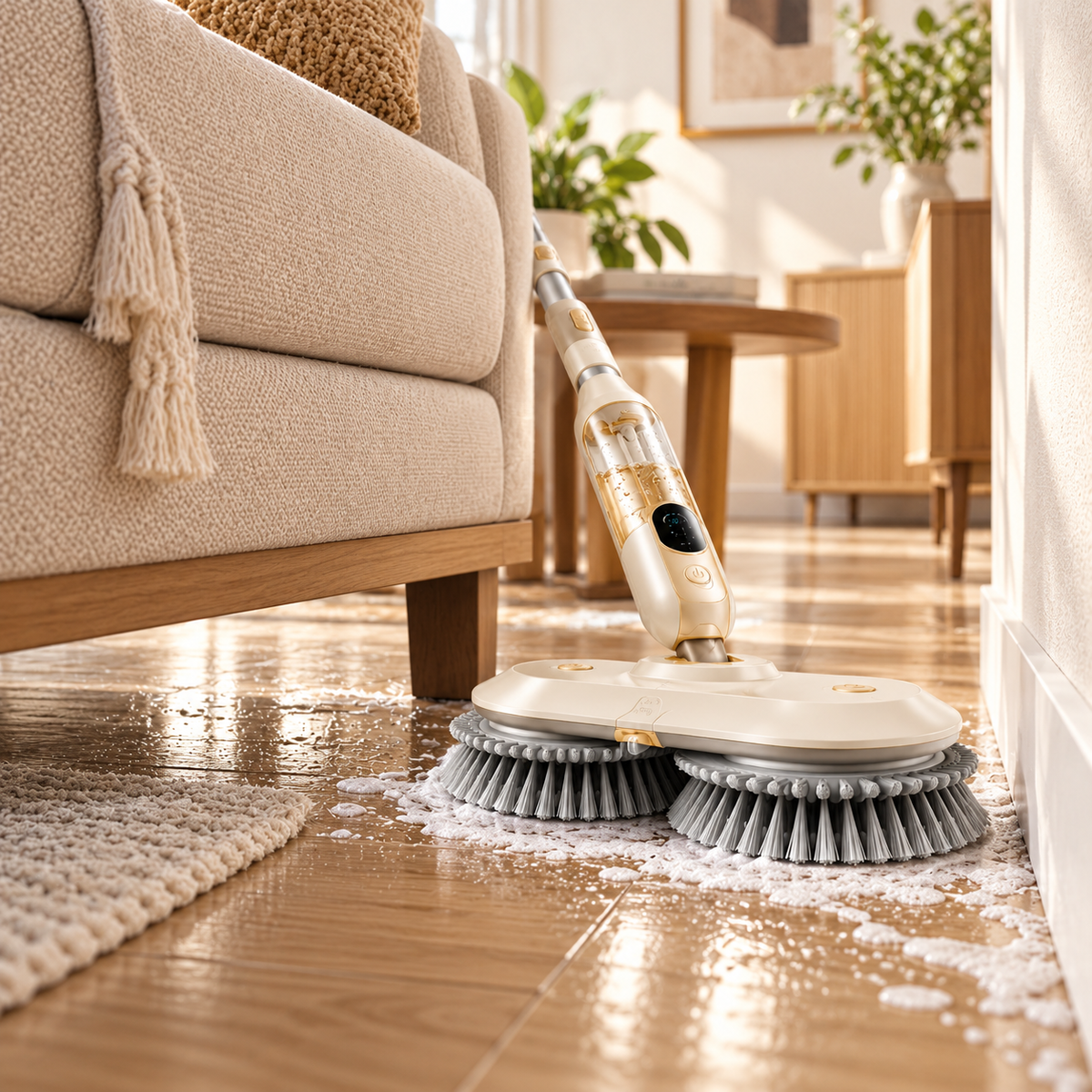 Cordless Electric Spin Mop with Spray System, Dual Rotating Heads & Adjustable Handle