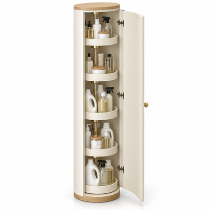 Modern 360° Rotating Slim Storage Cabinet with Enclosed Shelves