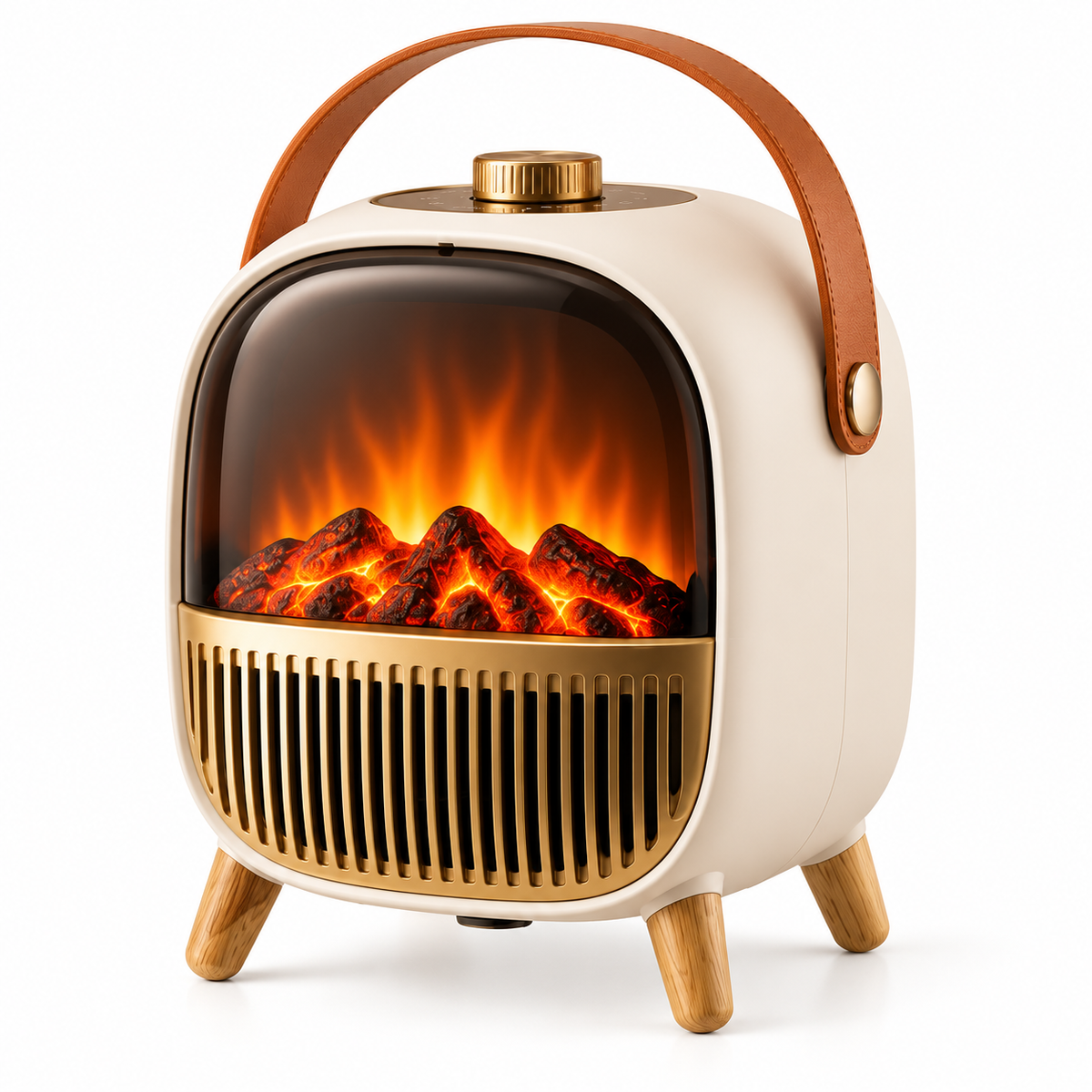 Portable Electric Fireplace Space Heater with Flame Effect and Carry Handle