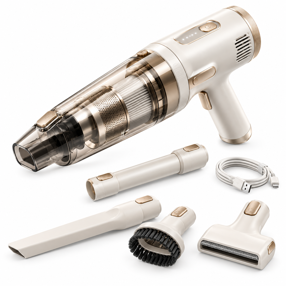 Cordless Handheld Vacuum Cleaner with LED Light, Washable Filter & Multi-Tool Attachments