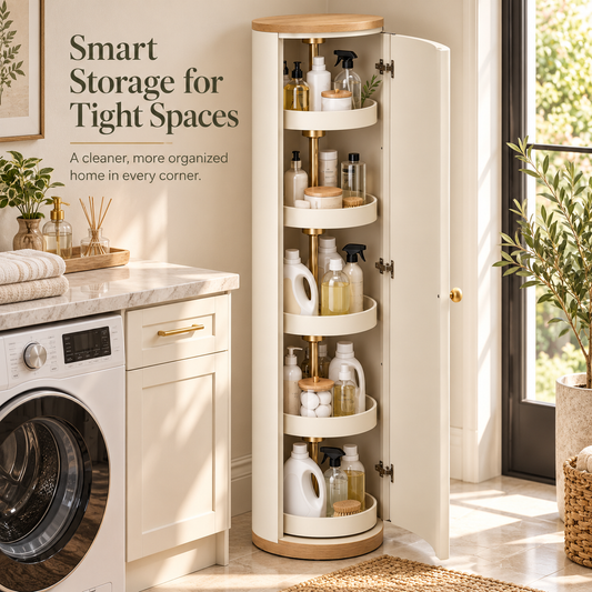 Modern 360° Rotating Slim Storage Cabinet with Enclosed Shelves