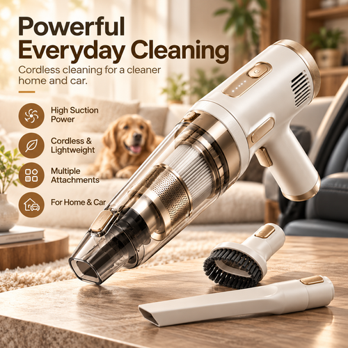 Cordless Handheld Vacuum Cleaner with LED Light, Washable Filter & Multi-Tool Attachments