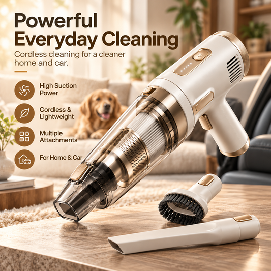 Cordless Handheld Vacuum Cleaner with LED Light, Washable Filter & Multi-Tool Attachments
