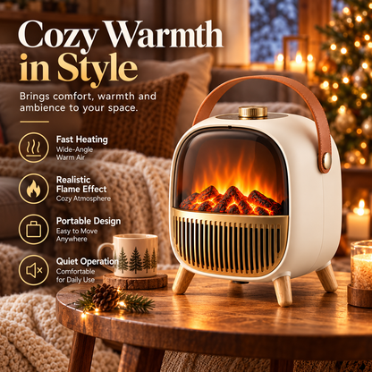 Portable Electric Fireplace Space Heater with Flame Effect and Carry Handle