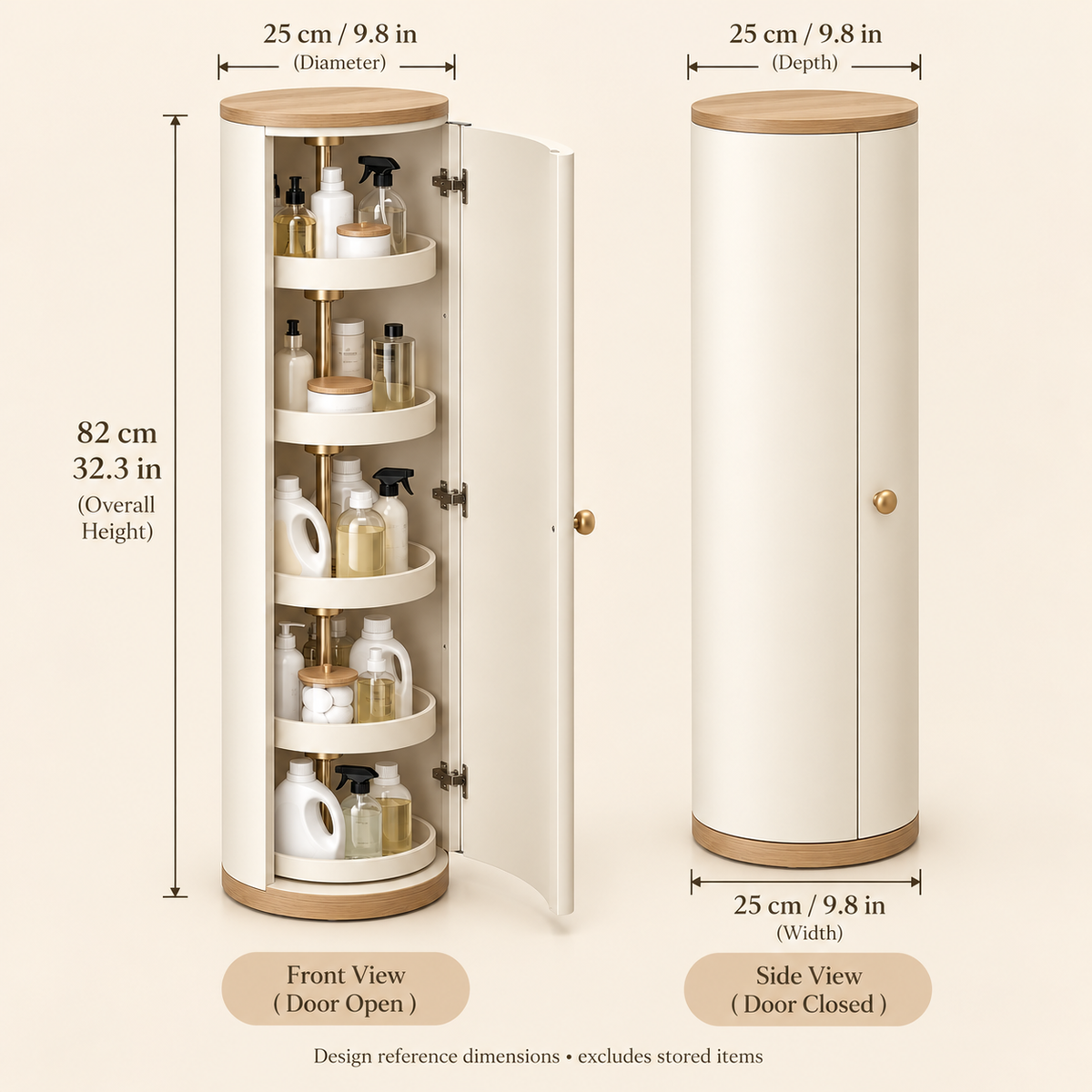 Modern 360° Rotating Slim Storage Cabinet with Enclosed Shelves