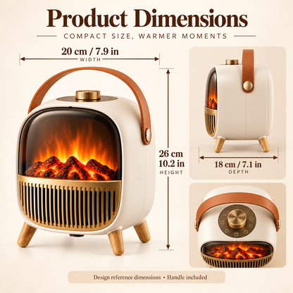 Portable Electric Fireplace Space Heater with Flame Effect and Carry Handle