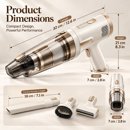 Cordless Handheld Vacuum Cleaner with LED Light, Washable Filter & Multi-Tool Attachments