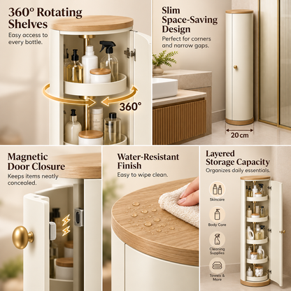 Modern 360° Rotating Slim Storage Cabinet with Enclosed Shelves