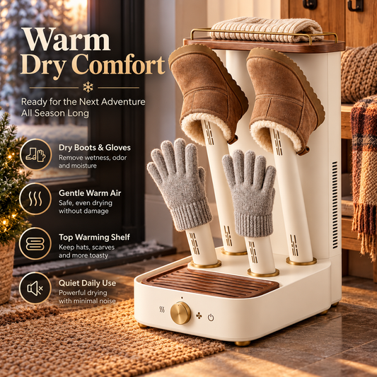 Electric Boot and Glove Dryer with 4 Drying Posts, Warming Shelf and Drip Tray