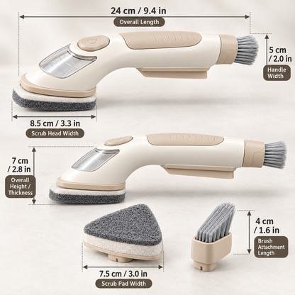 Soap-Dispensing Kitchen Scrubber with Triangular Scrub Pad & Detail Brush