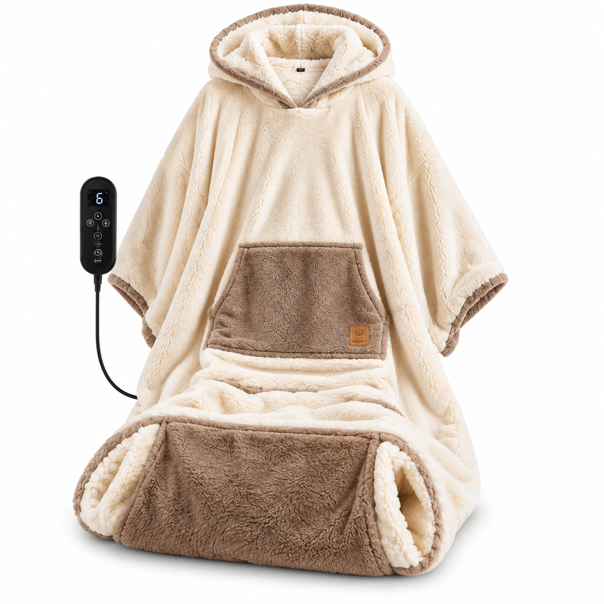 Heated Wearable Blanket Hoodie with Hood, Front Pocket, 6 Heat Levels and Timer