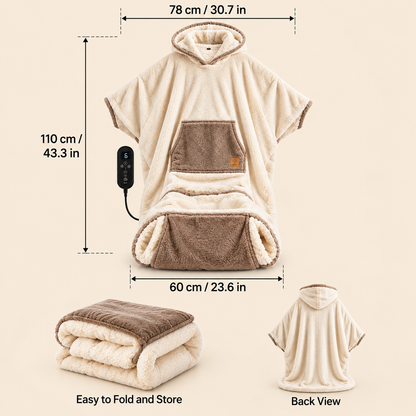 Heated Wearable Blanket Hoodie with Hood, Front Pocket, 6 Heat Levels and Timer