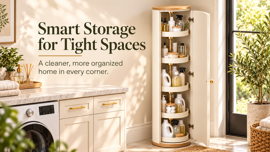 Modern 360° Rotating Slim Storage Cabinet with Enclosed Shelves