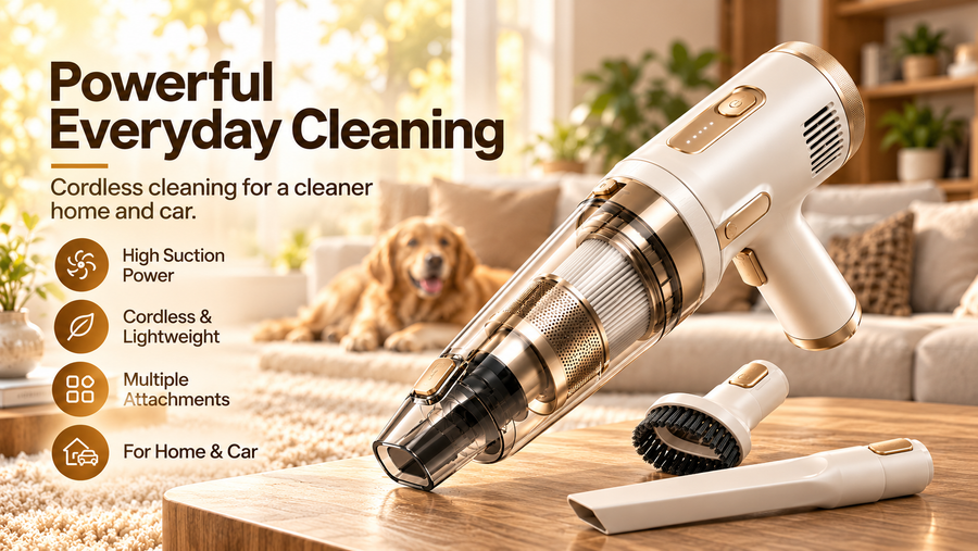Cordless Handheld Vacuum Cleaner with LED Light, Washable Filter & Multi-Tool Attachments